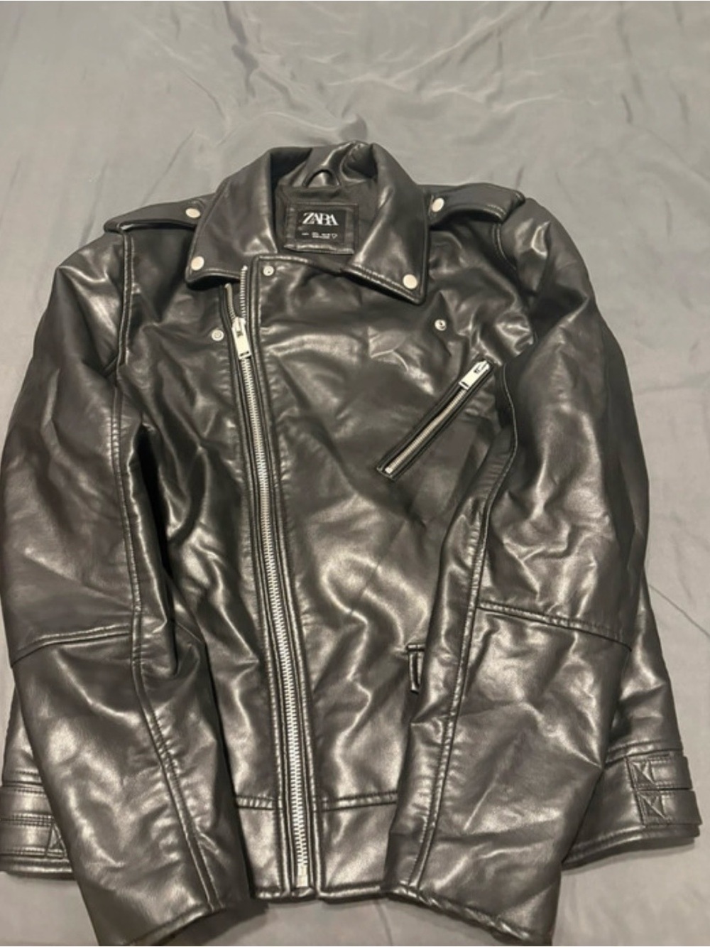 ZARA Black Faux Leather Bomber-Style Moto Jacket